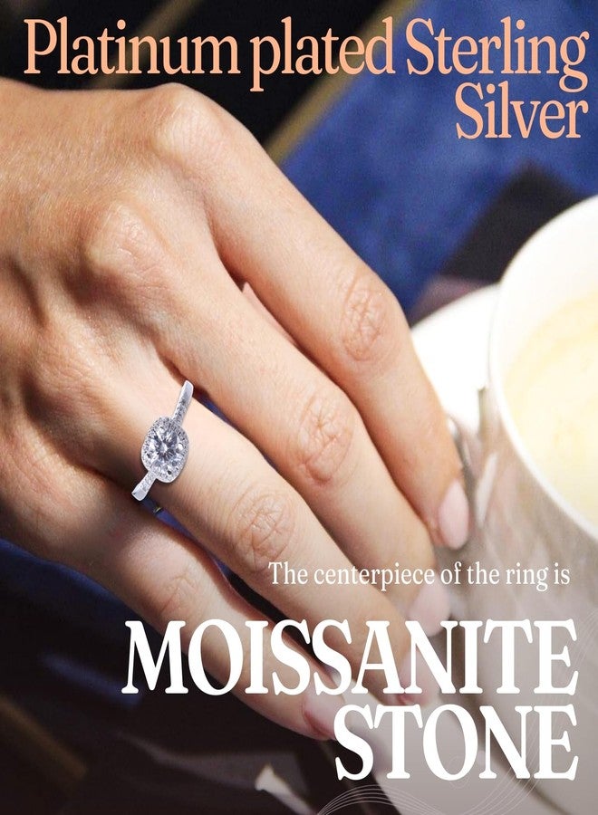 Halukakah D Color 1.0 ct Women's Moissanite Ring Square,1 Carat Lab Grown Diamond with Certificate,Platinum Plated Sterling Silver,Adjustable Size,Timeless Present for Wife,Girlfriend,Birthday,Wedding - Image 2
